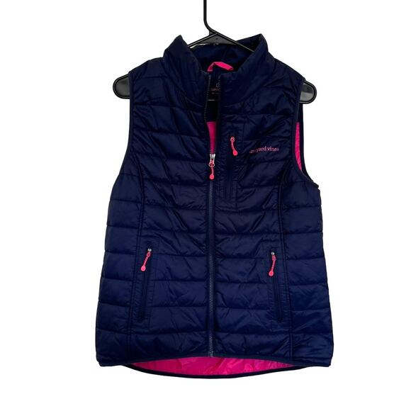 Vineyard Vines Womens Mountain Weekend Puffer Vest Navy Pink Zip Size Small - Picture 1 of 4